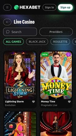 Hexabet Casino Mobile Live Dealer