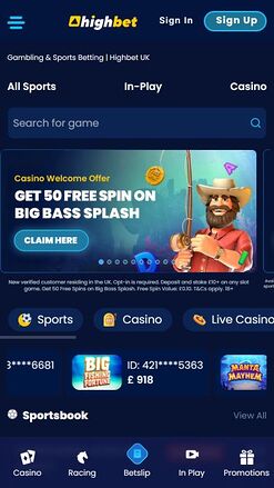 High Bet Casino Mobile Image Homepage