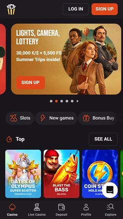 Hollywin Casino Mobile Homepage