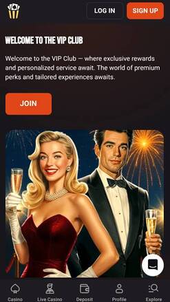 VIP page mobile screenshot of Hollywin Casino
