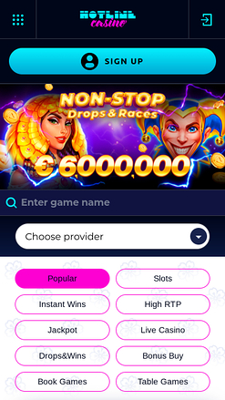 Hotline Casino Mobile Homepage