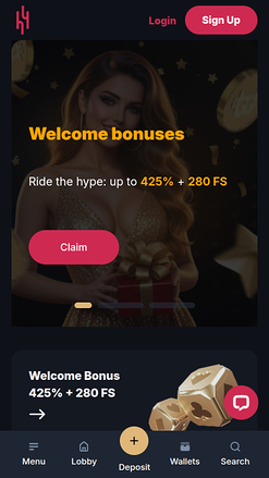 Hype Casino Homepage Mobile