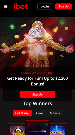iBet Casino Mobile Homepage