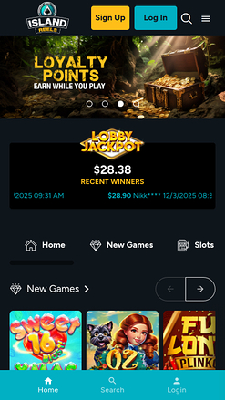 Island Reels Casino Mobile Homepage