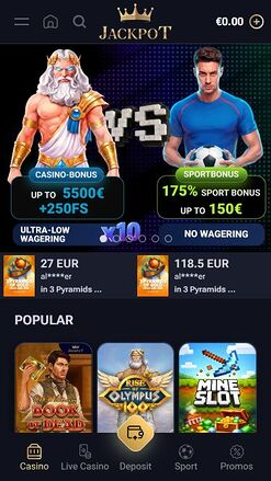 Jack-Pot Casino Mobile Homepage