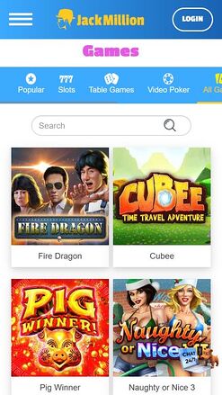 Jackmilion Casino Mobile Games