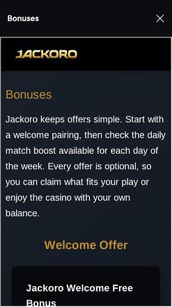 Jackoro Casino promotions mobile page