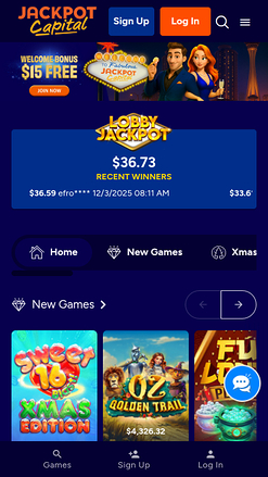 Jackpot Capital Homepage Mobile