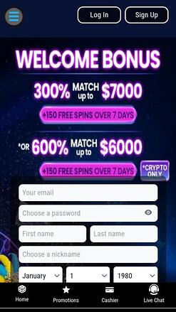 Jackpot Wheel Casino Mobile Homepage