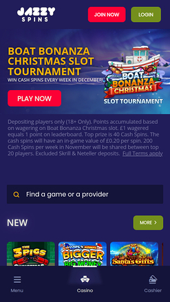 Jazzy Spins Casino Mobile Homepage