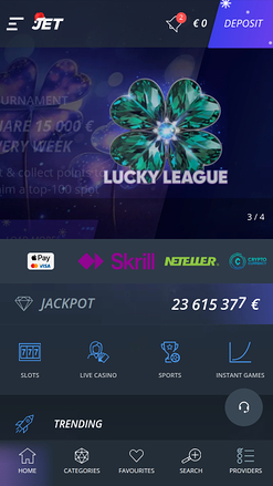 Jet Casino Homepage Mobile