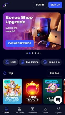 Jet4bet Casino Mobile Homepage