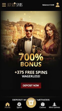 JetSetSpins Casino Mobile Homepage