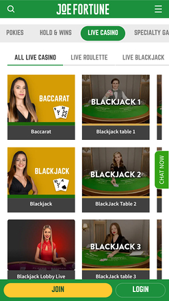 Joe Fortune Casino Live Dealer Mobile