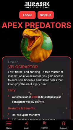 Jurassic Slots Casino VIP mobile page