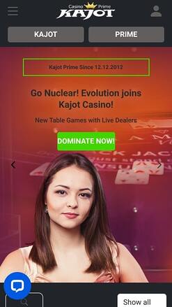 Kajot Casino Homepage Mobile