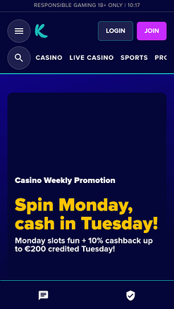 Karamba Casino Homepage Mobile
