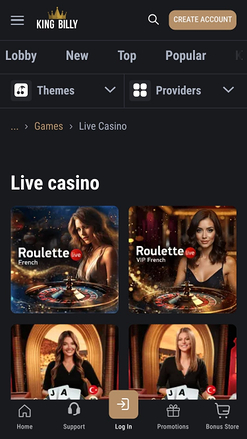 King Billy Casino Live Dealer Mobile