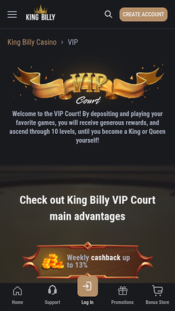 King Billy Casino Mobile VIP Program