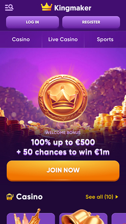 Kingmaker Casino Mobile Homepage