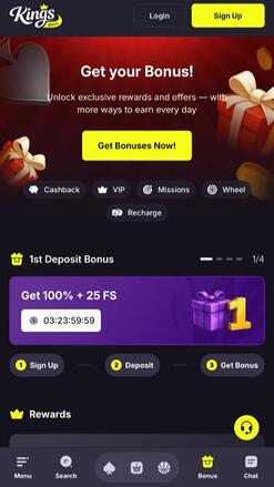 Kings Game Casino promotions mobile page