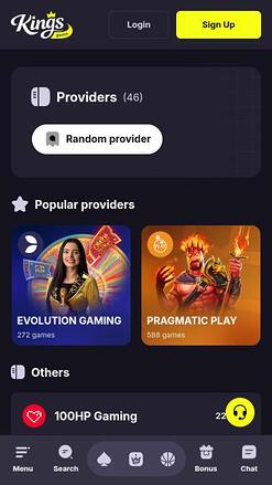 Kings Game Casino game developers mobile page