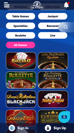 Las Atlantis Casino Mobile Games