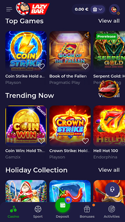 Lazybar Casino Mobile Games