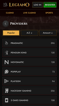 Legiano Casino Mobile Game Developers