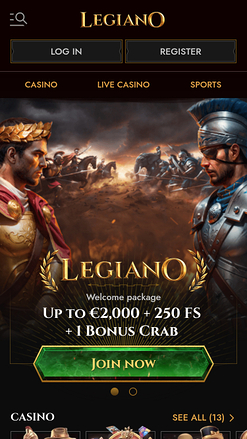 Legiano Casino Mobile Homepage