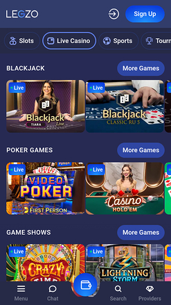 Legzo Casino Mobile Live Dealer