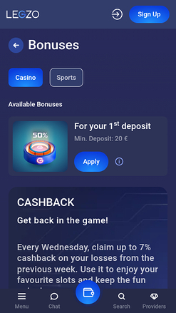 Legzo Casino Mobile Promotions
