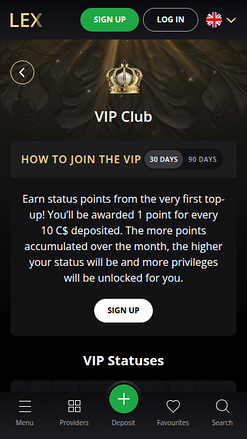 Lex Casino Mobile VIP Program
