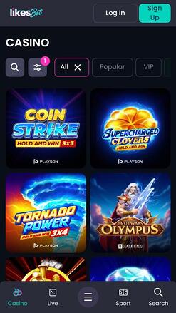 Likes.bet Casino games mobile page