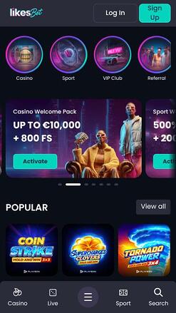 Likes.bet Casino mobile homepage