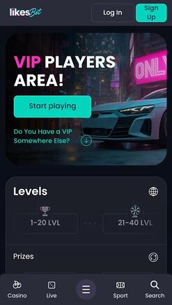 Likes.bet Casino VIP mobile page