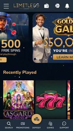 Limitless Casino Mobile Homepage
