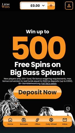Lion Wins Casino Mobile Homepage