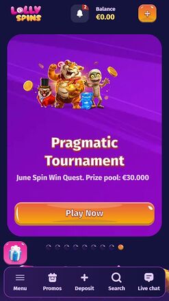 Lolly Spins Casino Mobile Homepage