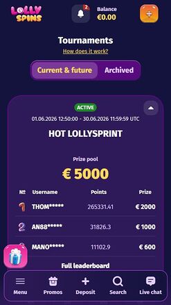 Lolly Spins Casino Mobile Tournaments