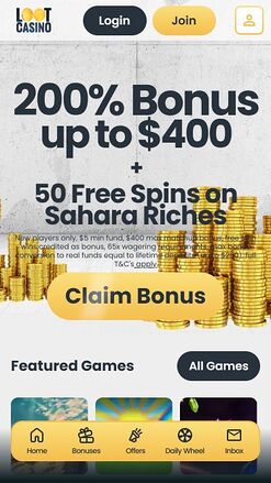 Loot Casino Mobile Homepage