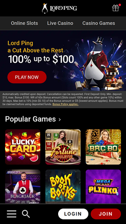 Lord Ping Casino Mobile Homepage