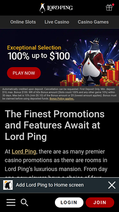 Lord Ping Casino Mobile Promotions