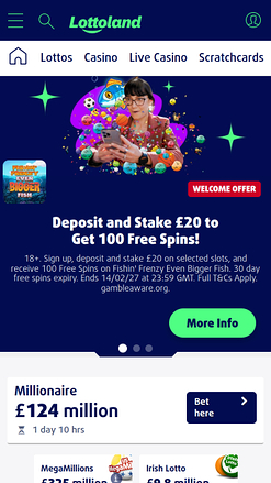 Lottoland Casino Mobile Homepage
