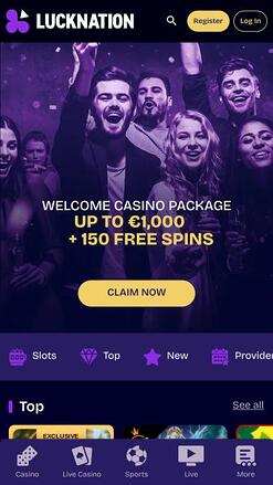 Luck Nation Casino mobile homepage