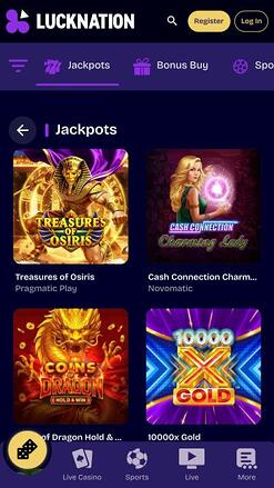 Luck Nation Casino jackpot mobile page