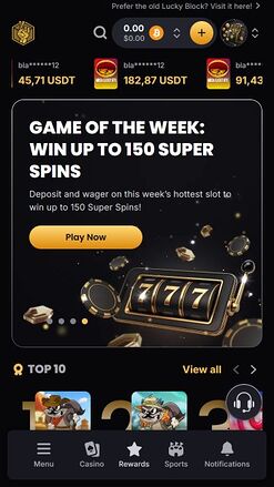 Lucky Block Casino Mobile Homepage