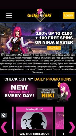 Lucky Niki Casino Mobile Homepage