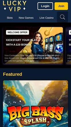 Lucky Vip Casino mobile homepage