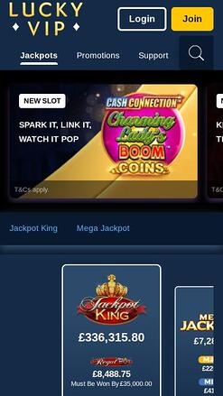 Lucky Vip Casino jackpot mobile page